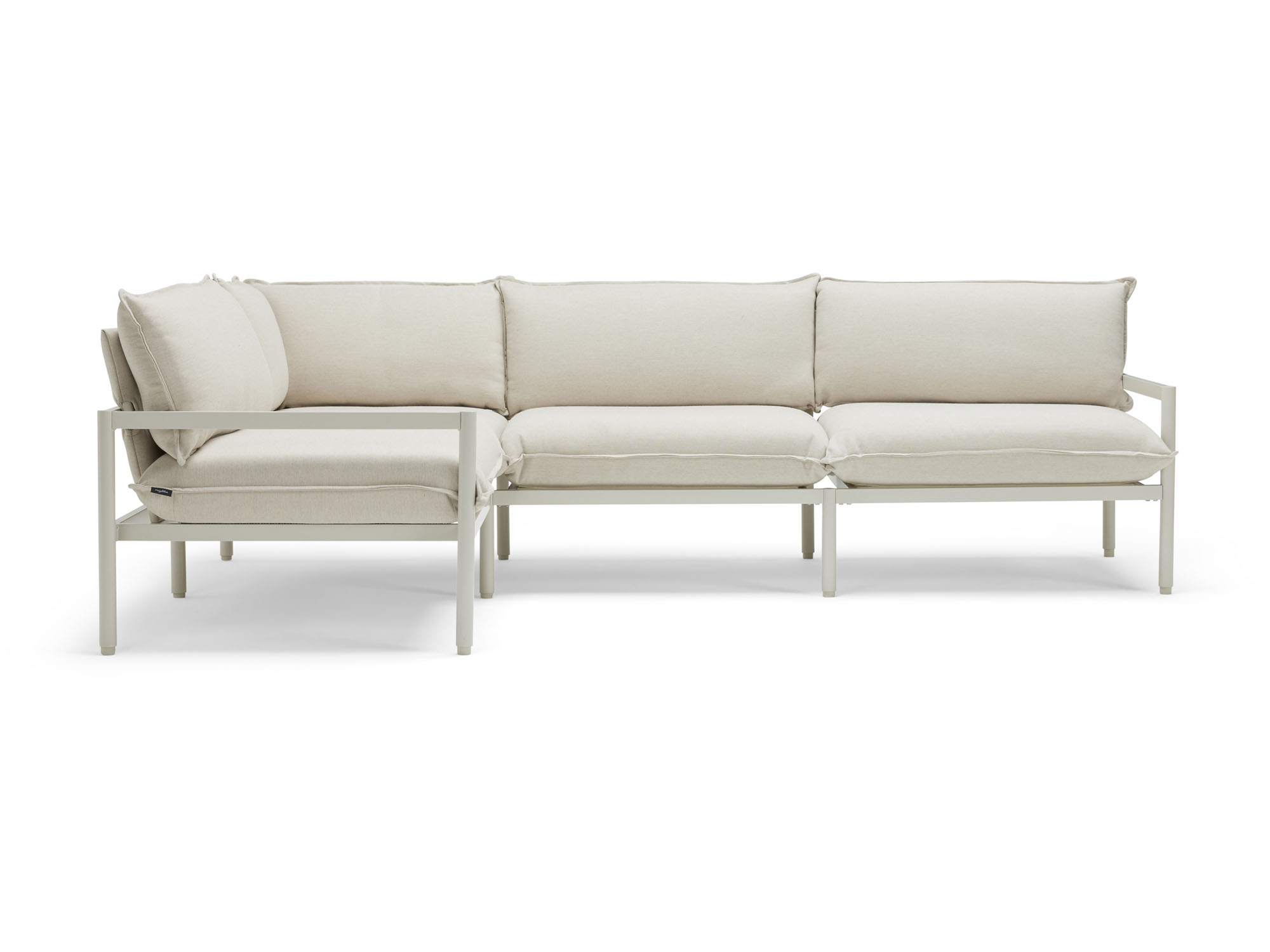 Front view of 2-piece white outdoor sectional sofa